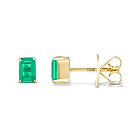 Riviera Emerald Cut Emerald Gemstone Studs | 18K Yellow Gold