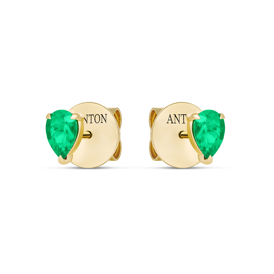 Riviera Pear Cut Emerald Gemstone Studs | Yellow Gold