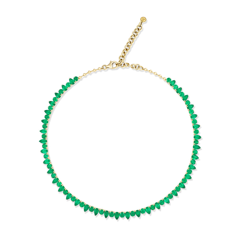 Riviera Pear and Round Brilliant Cut Emerald Gemstone Necklace | Yellow Gold