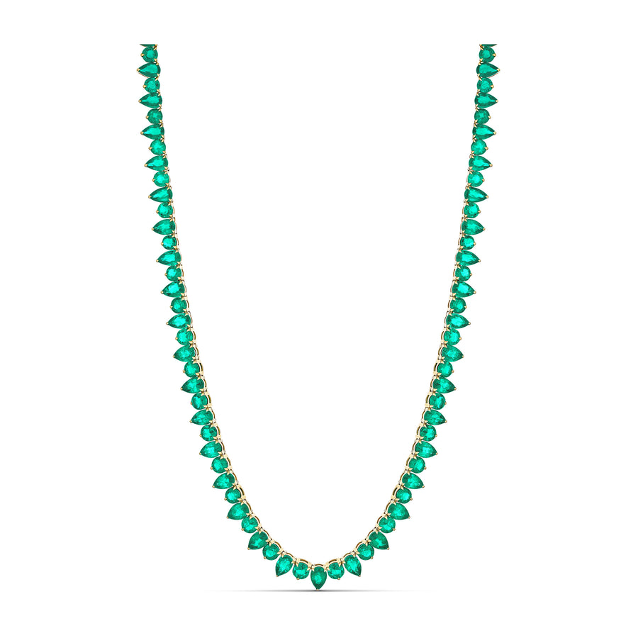 Riviera Pear and Round Brilliant Cut Emerald Gemstone Necklace | Yellow Gold