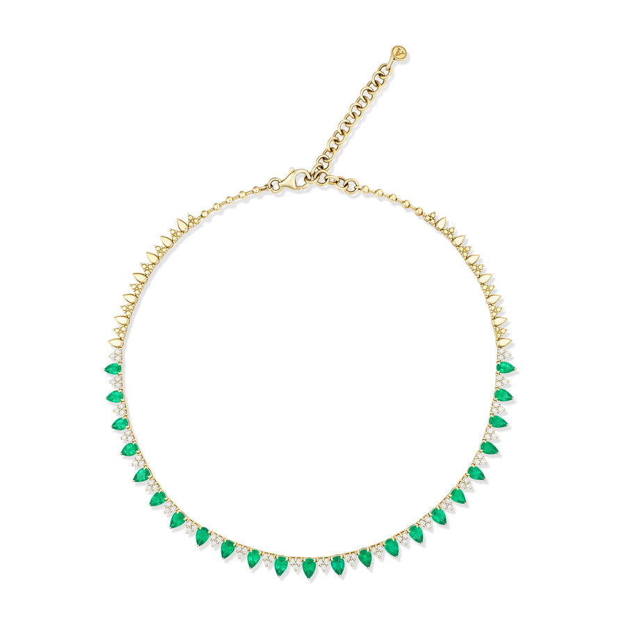 Riviera Pear Cut Emerald Gemstone and Diamond Necklace | Yellow Gold