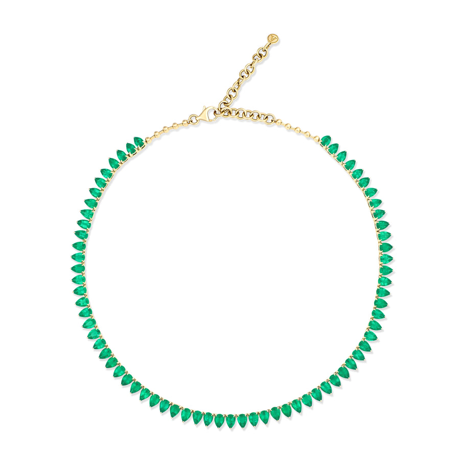 Riviera Pear Cut Emerald Gemstone Necklace | Yellow Gold