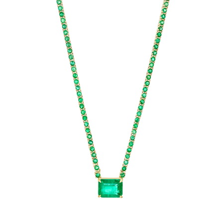Classic Emerald Tennis Necklace | 18K Yellow Gold