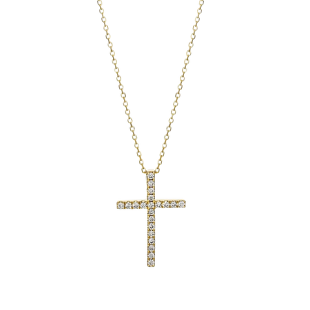 Classic Diamond Cross Necklace | 18K Yellow Gold