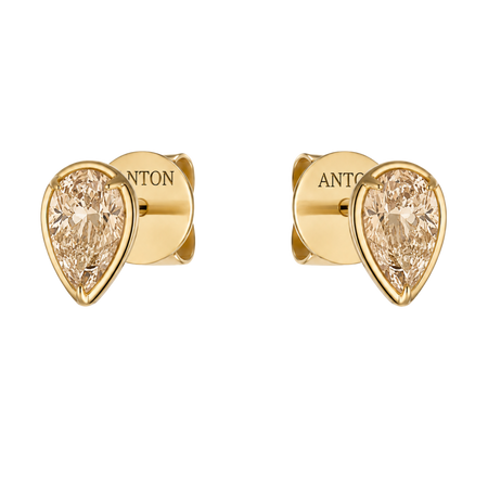 Luminous Pear Champagne Diamond Stud Earrings | 18K Yellow Gold
