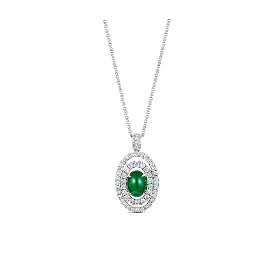 Regal Collection® Oval Cut Emerald Coloured Gemstone and Diamond Pendant Necklace | White Gold