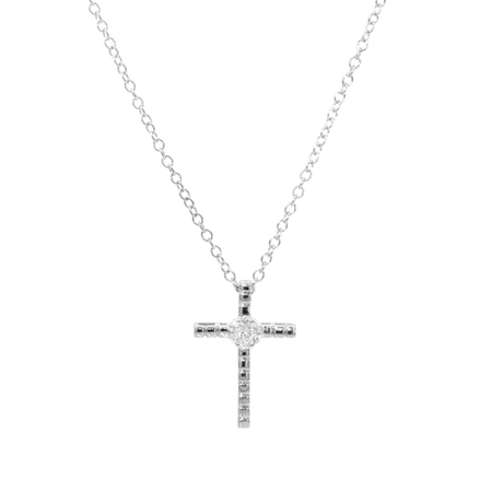 Classic Daisy Diamond Cross Necklace | 18K White Gold
