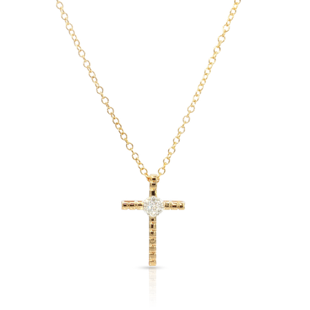 Classic Daisy Diamond Cross Necklace | 18K Yellow Gold