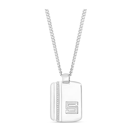Men's Dog Tag Initial Pendant | 18K White Gold