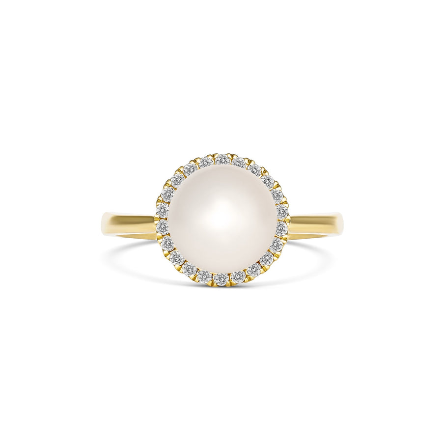 Classic Akoya Pearl and Diamond Halo Ring | 18K Yellow Gold