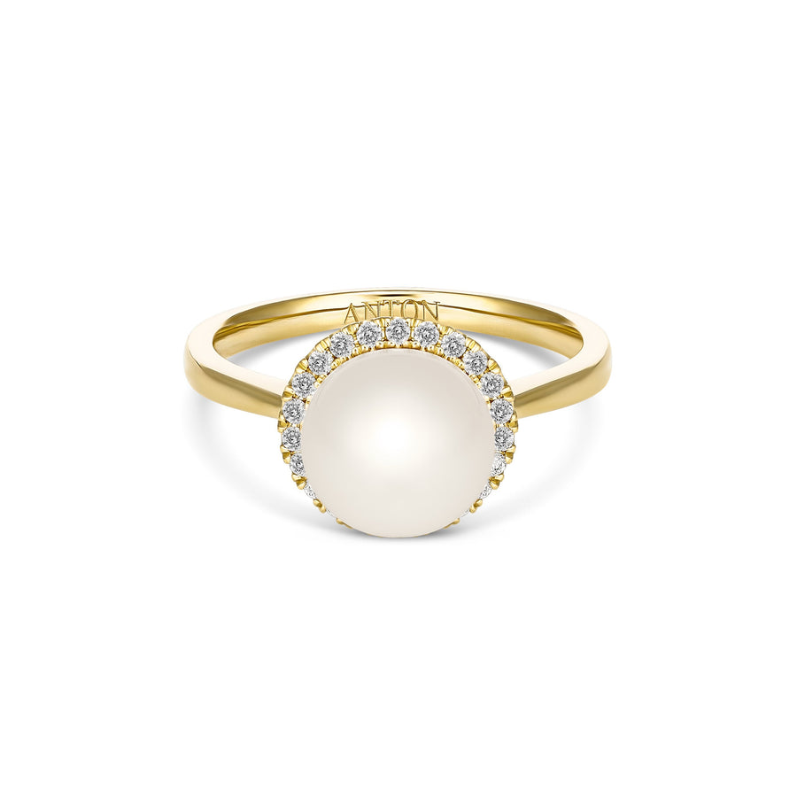 Classic Akoya Pearl and Diamond Halo Ring | 18K Yellow Gold