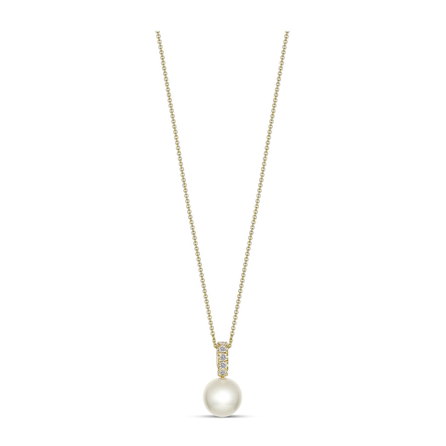 Classic Pearl and Diamond Pendant Necklace | 18K Yellow Gold