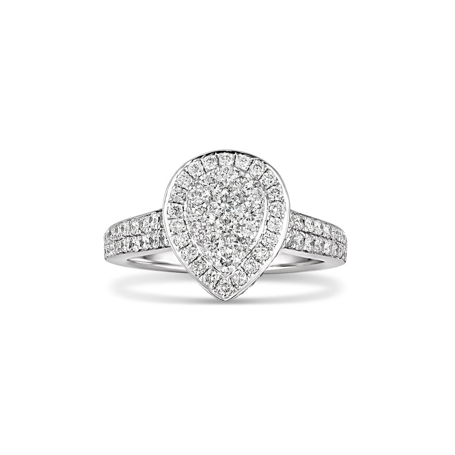 Promise Pear Shape Round Shape Diamond Cluster Ring | White Gold