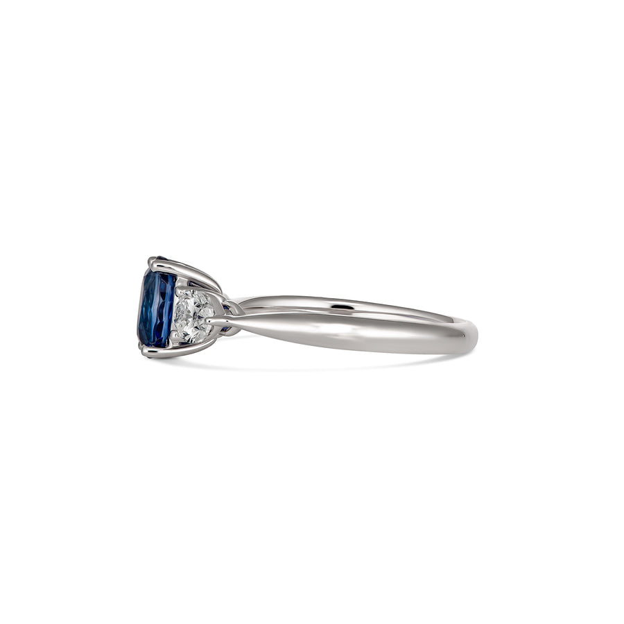 Regal Collection® Three Stone Oval Cut Blue Sapphire and Diamond Ring | Platinum
