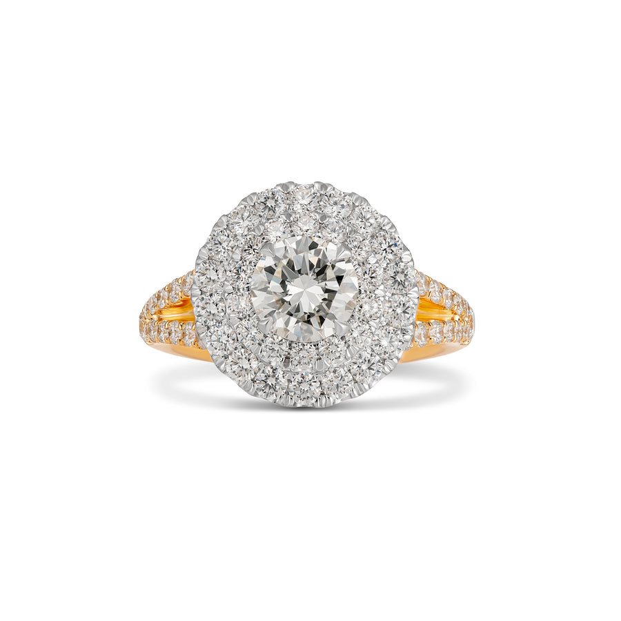 Classic Engagement Round Brilliant Cut Diamond Ring with Halo | Yellow Gold