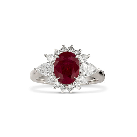 Regal Collection® Oval Cut Ruby and Diamond Halo Ring | White Gold