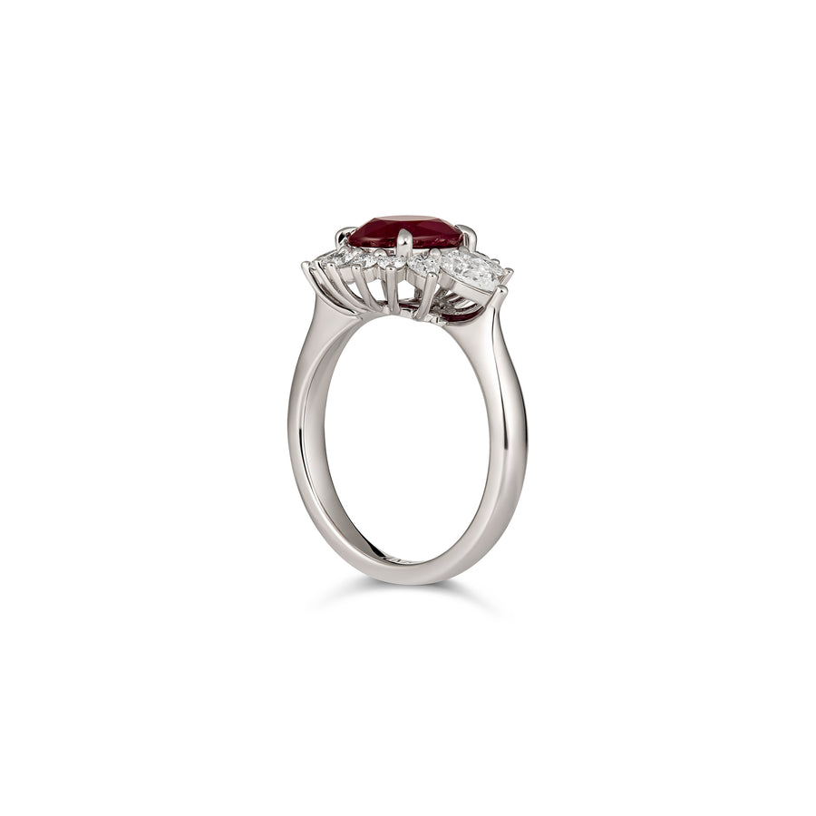 Regal Collection® Oval Cut Ruby and Diamond Halo Ring | White Gold