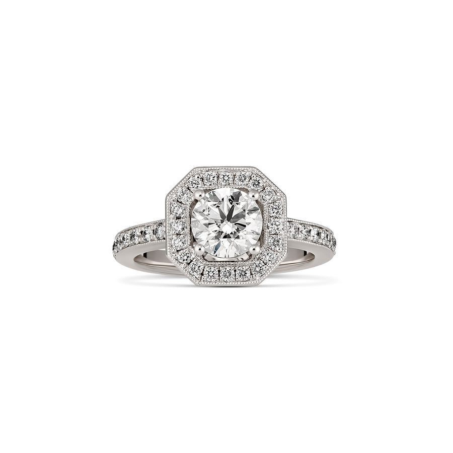 Classic Engagement Round Brilliant Cut Diamond Ring with Halo | White Gold