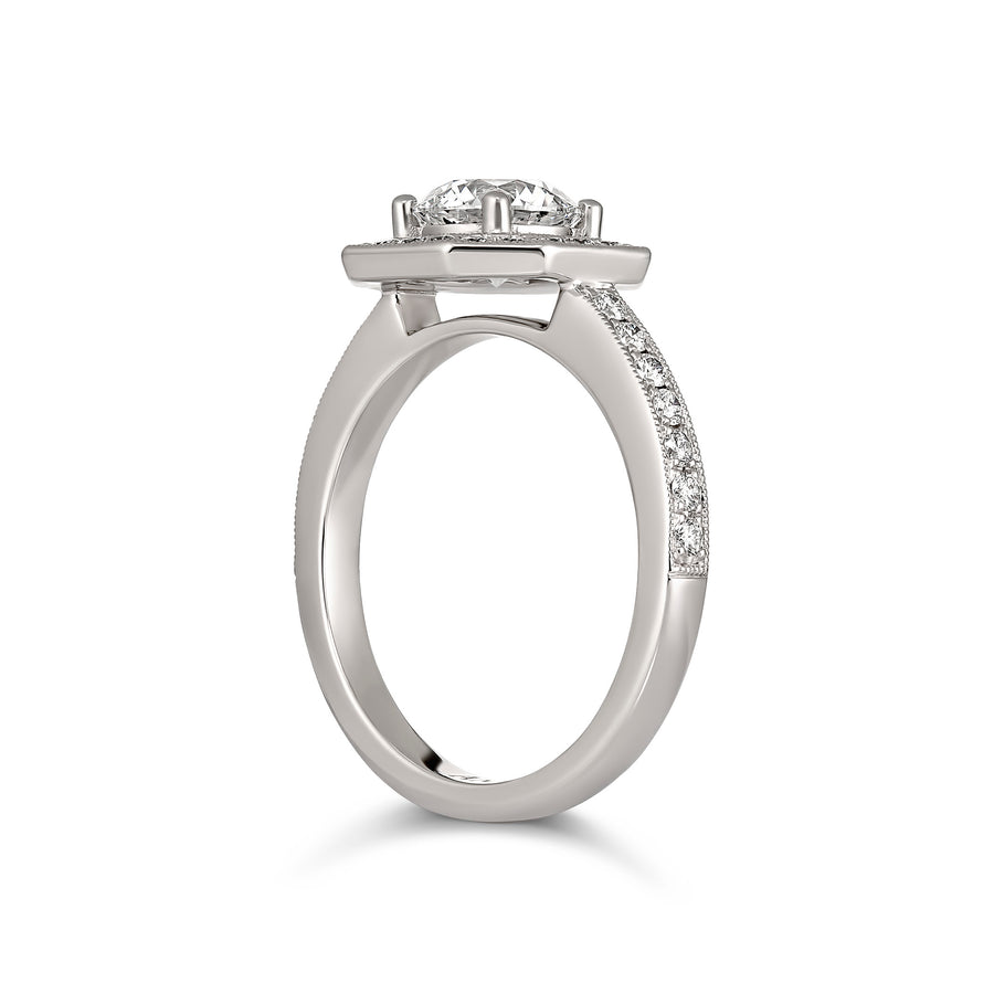 Classic Engagement Round Brilliant Cut Diamond Ring with Halo | White Gold