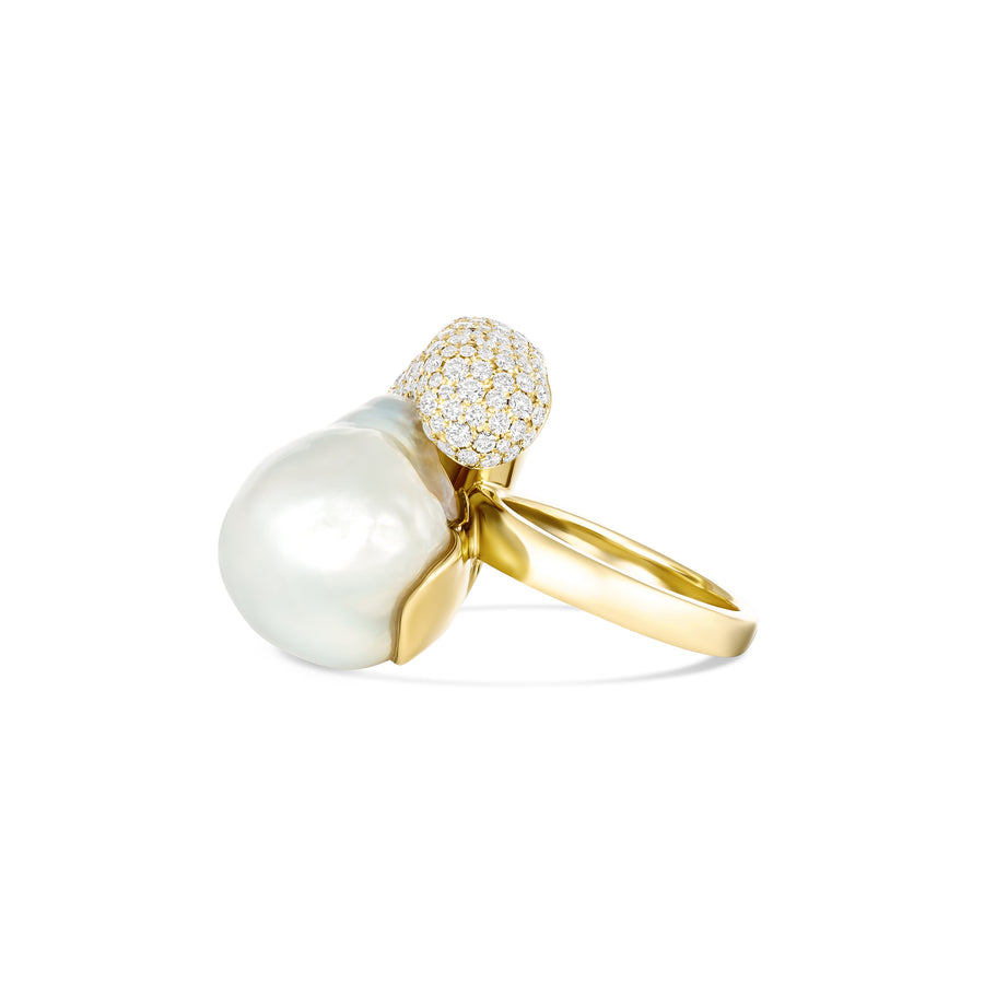 Artisan Raine Pearl and Diamond Ring | Yellow Gold