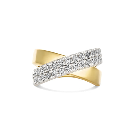 Krisscut Eclipse Crossover Two Tone Diamond Ring | 18K Yellow Gold and White Gold