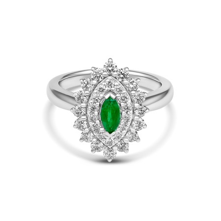 Marquise Emerald and Diamond Ring | Platinum