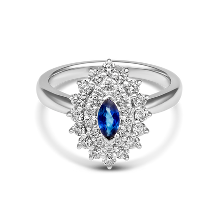 Marquise Sapphire and Diamond Ring | Platinum