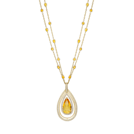ROCK Candy® Honey Quartz Double Halo Diamond Pendant | Yellow Gold