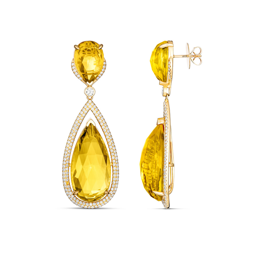 ROCK Candy® Honey Quartz Diamond Drop Earrings | Yellow Gold