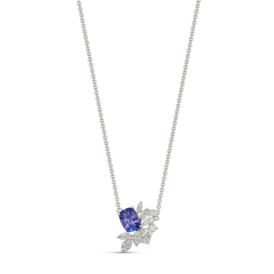 Regal Collection® Cushion Cut Tanzanite and Diamond Necklace | White Gold