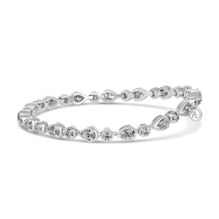 Luminous Pear and Round Natural Diamond Bracelet | 18K White Gold