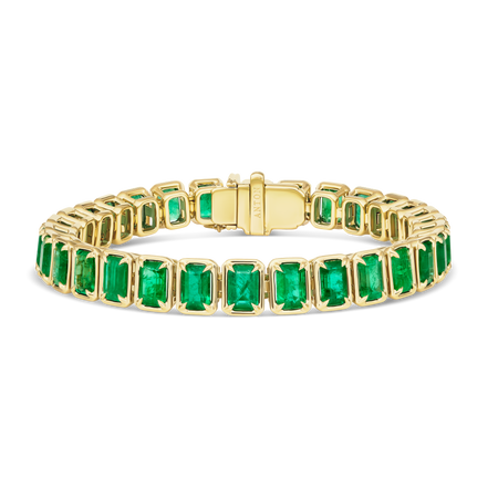 Riviera Luminous Octagon Cut Natural Emerald Bracelet | 18K Yellow Gold