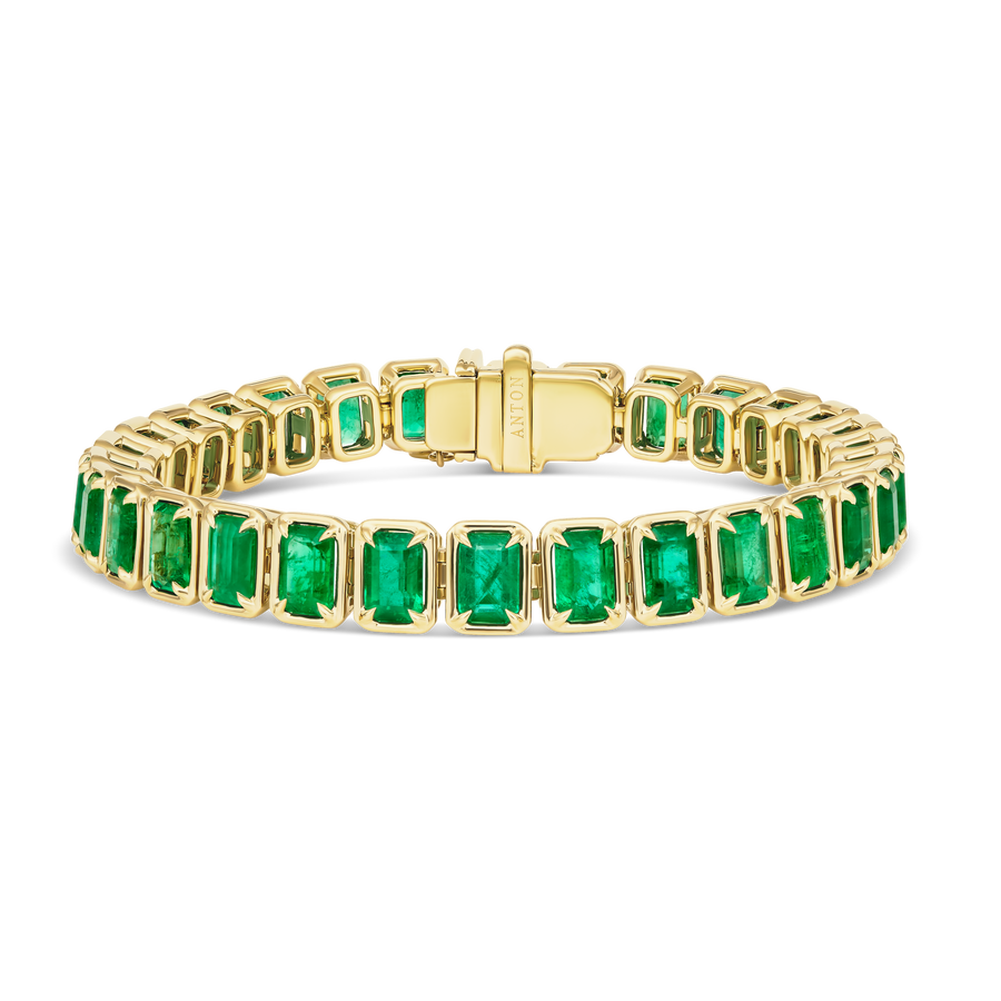 Riviera Luminous Octagon Cut Natural Emerald Bracelet | 18K Yellow Gold