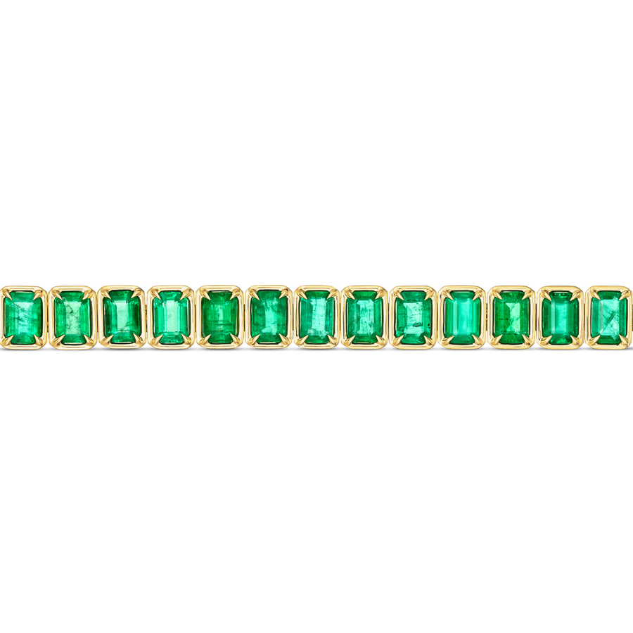 Riviera Luminous Octagon Cut Natural Emerald Bracelet | 18K Yellow Gold