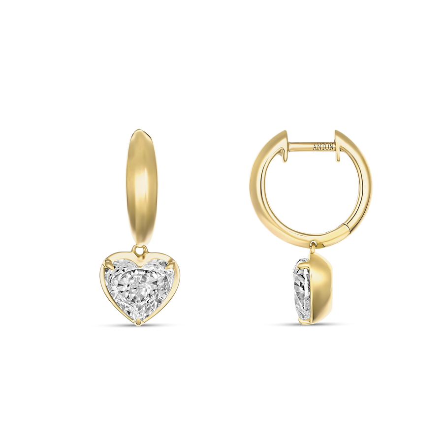 Riviera Luminous Heart Diamond Huggie Drop Earrings | 18k Yellow Gold