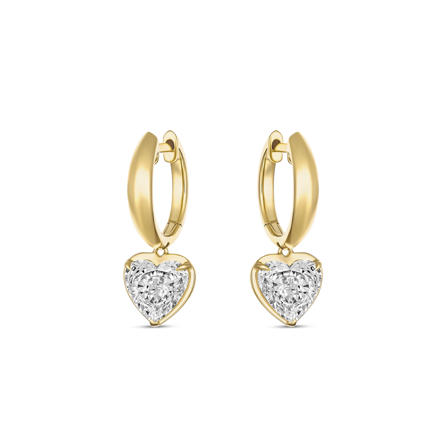 Riviera Luminous Heart Diamond Huggie Drop Earrings | 18k Yellow Gold
