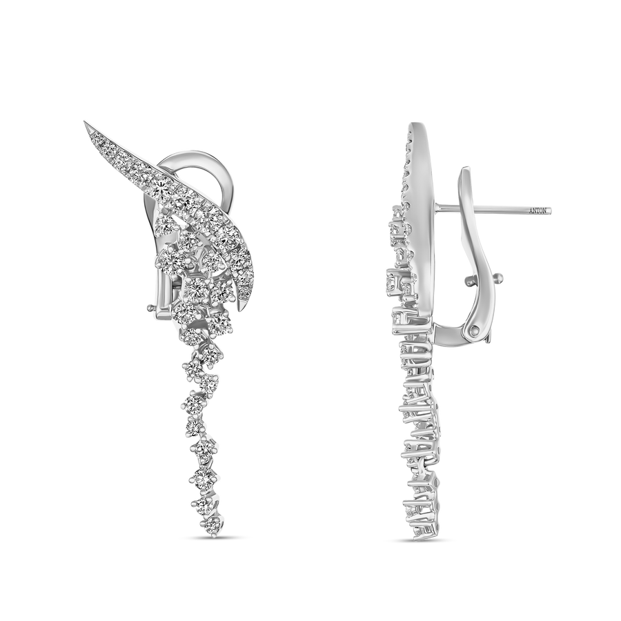 Galaxy Cosmic Natural Diamond Drop Earrings | 18K White Gold