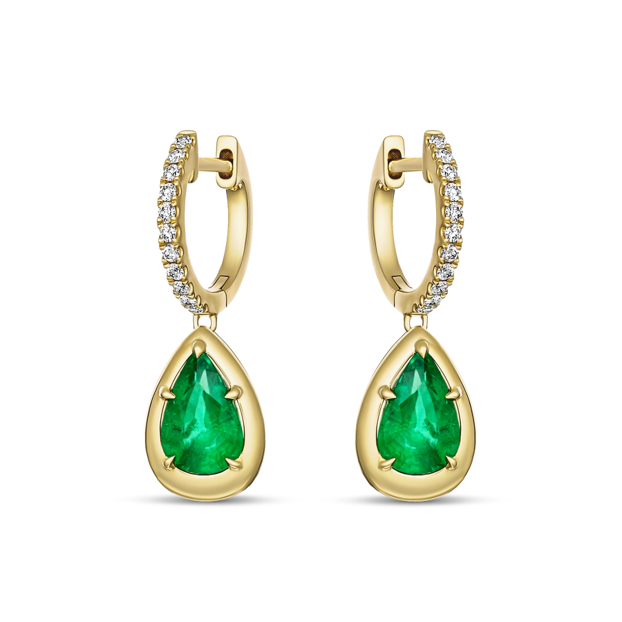 Riviera Luminous Emerald Pear Drop Earrings | 18K Yellow Gold