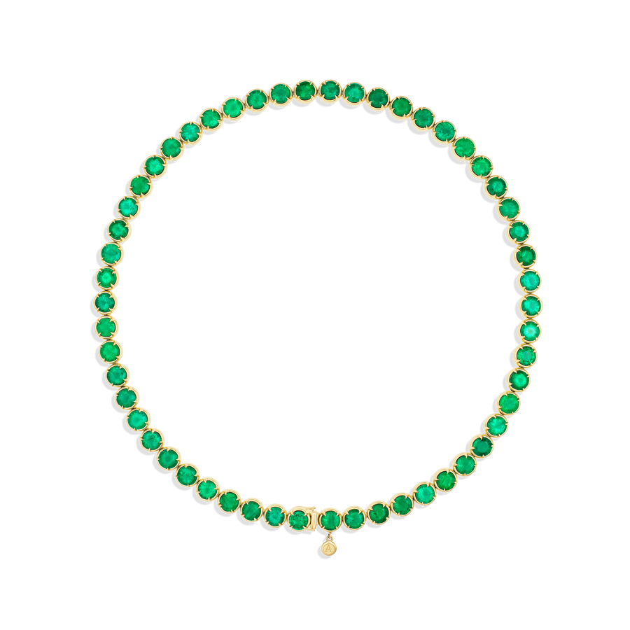 Riviera Luminous Round Cut Natural Emerald Necklace | 18K Yellow Gold