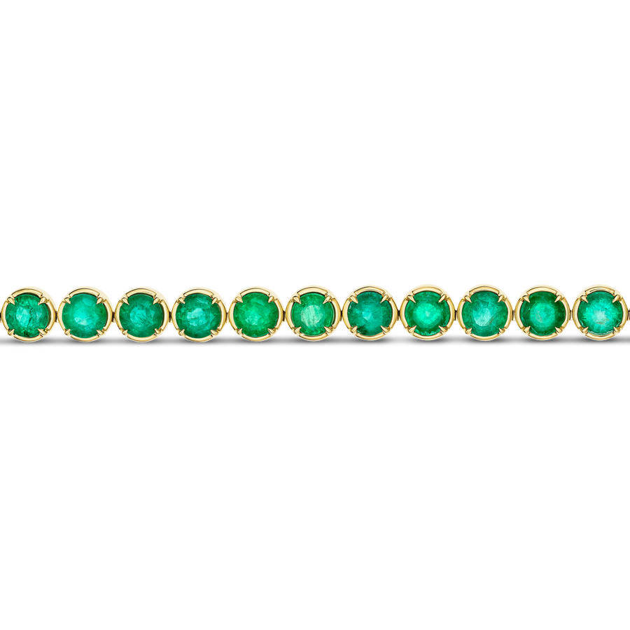 Riviera Luminous Round Cut Natural Emerald Necklace | 18K Yellow Gold