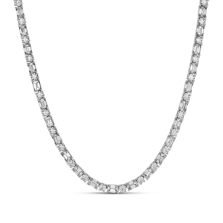 Riviera Emerald and Round Brilliant Cut Half-Eternity Tennis Necklace | 18K White Gold