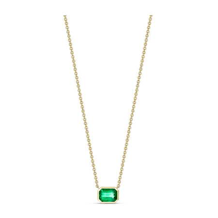Riviera Emerald Gemstone Bezel Set Pendant Necklace | 18K Yellow Gold