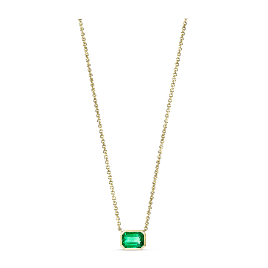 Riviera Emerald Gemstone Bezel Set Pendant Necklace | 18K Yellow Gold