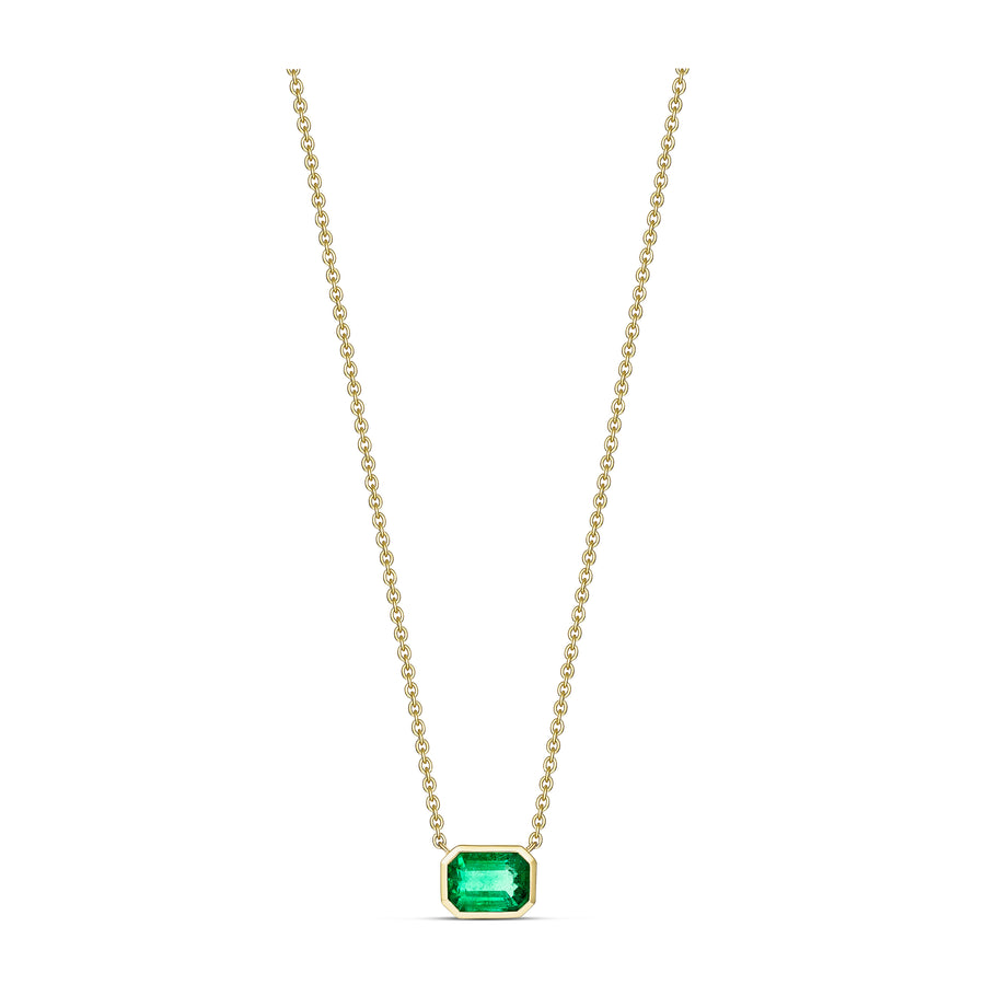 Riviera Emerald Gemstone Bezel Set Pendant Necklace | 18K Yellow Gold