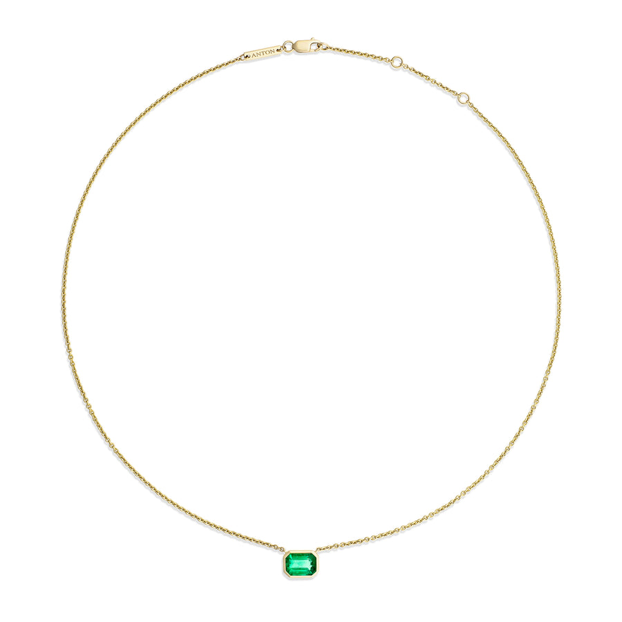 Riviera Emerald Gemstone Bezel Set Pendant Necklace | 18K Yellow Gold