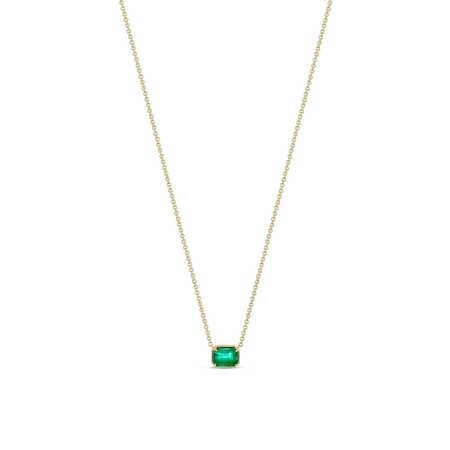 Riviera Luminous Octagon Natural Emerald Bezel Pendant Necklace | 18K Yellow Gold