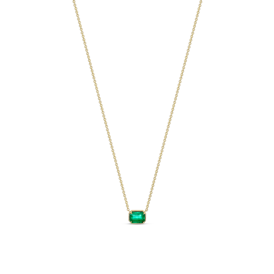 Riviera Luminous Octagon Natural Emerald Bezel Pendant Necklace | 18K Yellow Gold
