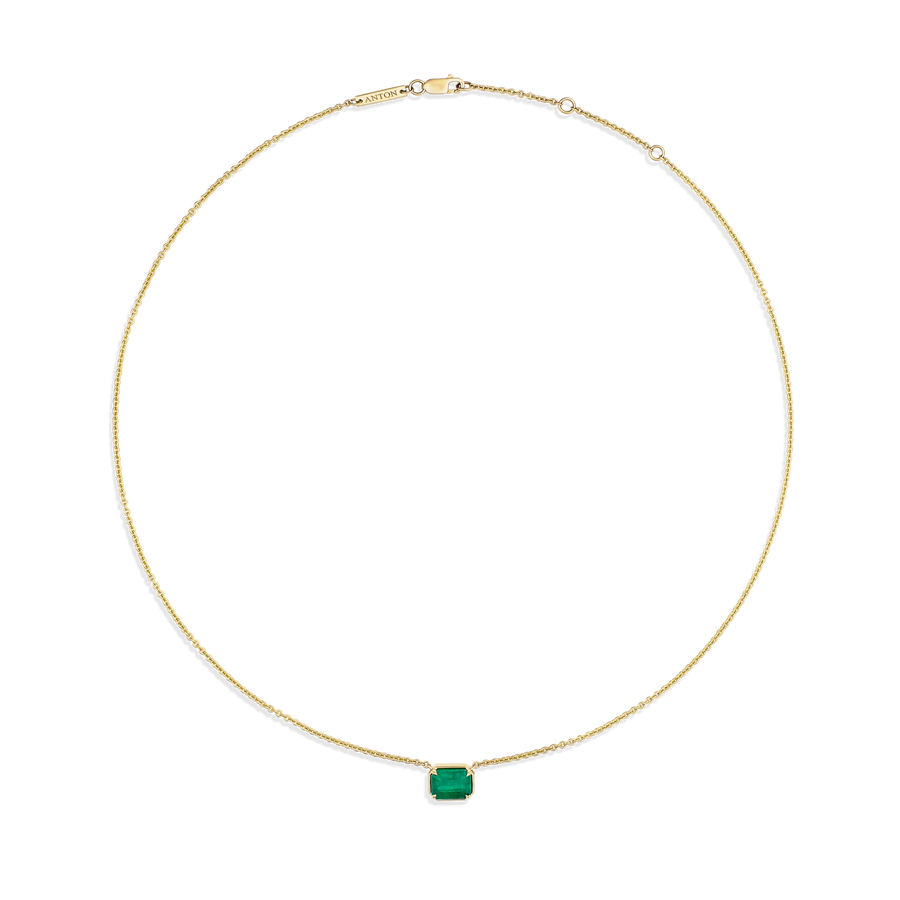 Riviera Luminous Octagon Natural Emerald Bezel Pendant Necklace | 18K Yellow Gold