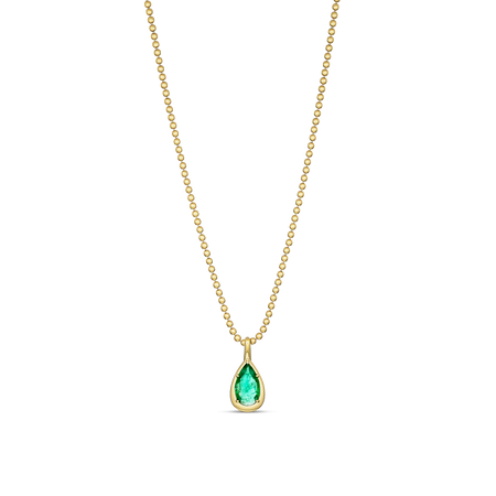 Riviera Luminous Pear Cut Natural Emerald Pendant Necklace | 18K Yellow Gold