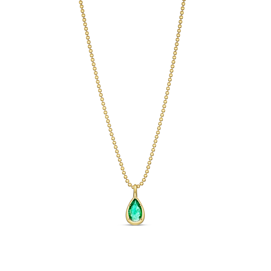 Riviera Luminous Pear Cut Natural Emerald Pendant Necklace | 18K Yellow Gold